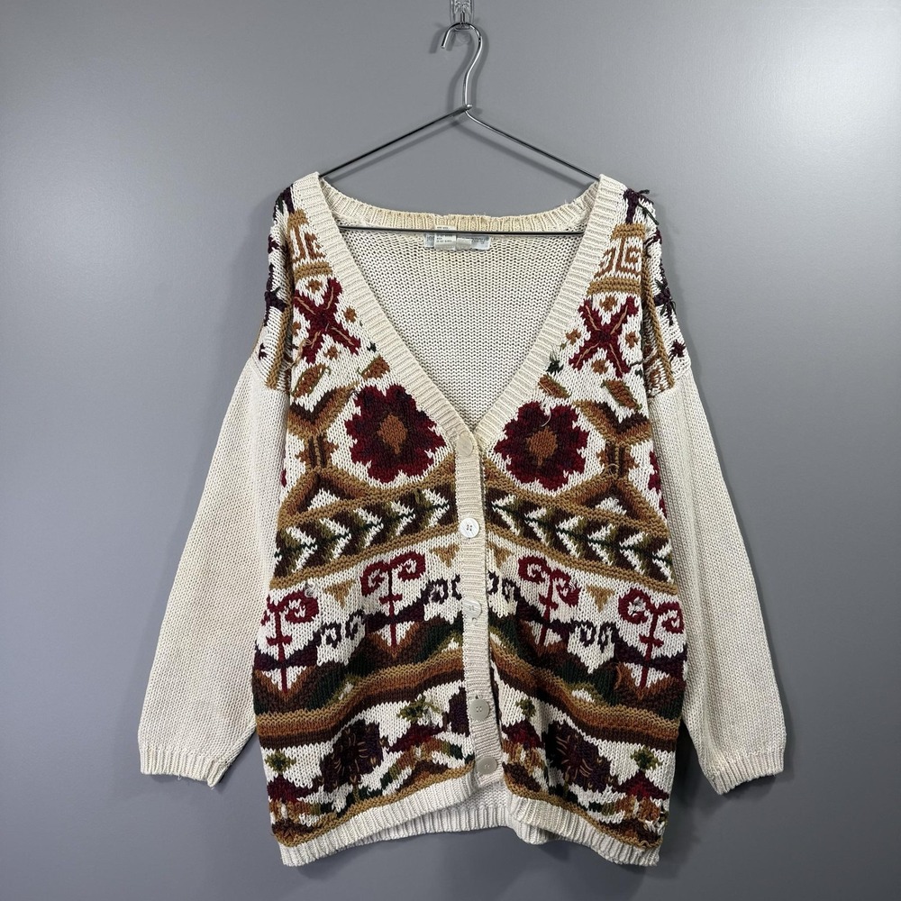 Jennifer & Company Sweater Womens Medium Multicolor Floral Boho Knit Cardigan